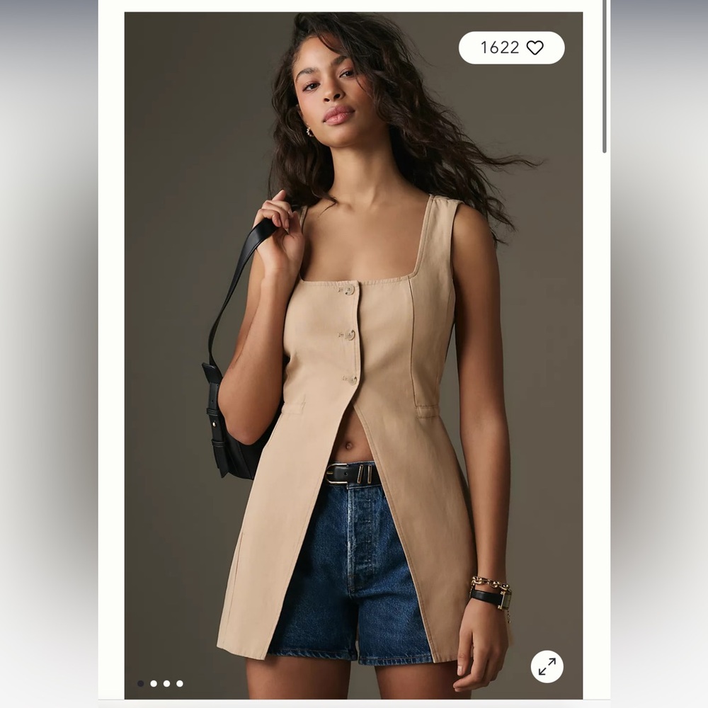 Anthropologie Linen Long Line Cutaway Vest